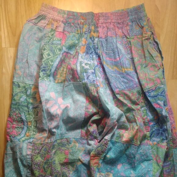 Vintage Floral Madras Boho Hippie Patchwork Festival Sweat Pants - Picture 6 of 7